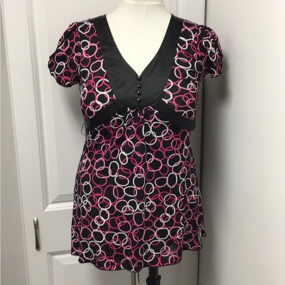 Hot Tempered Short Sleeve V Neck High Waist Tie Blouse
